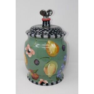 Droll Designs Fruit Blossom Ceramic Canister Cookie Jar RARE